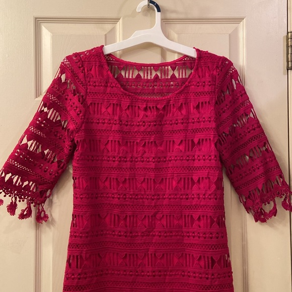 Junco Y Arena Dress Pink Embroidered Lace 3/4 Sleeves Fringe WM SZ 40 Medium 💖 - Picture 3 of 14